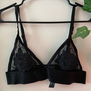 Black Mesh Bralette with Floral Piece